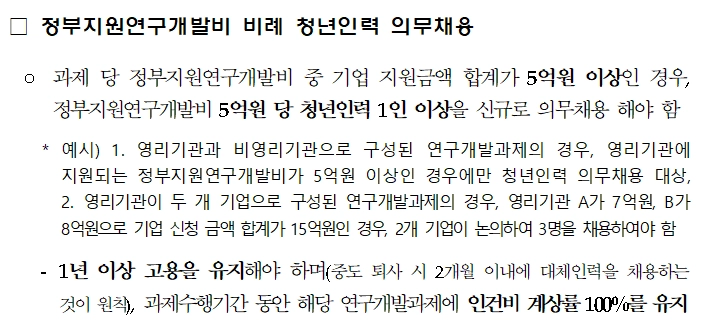 정부지원연구개발비 비례 청년인력 의무채용